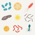 Virus and bacteria icon set. Viruses and bacterias isolated on white background. Colorful vector illustration Royalty Free Stock Photo